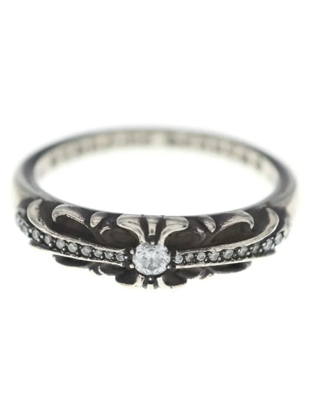 Chrome Hearts Baby Clsc P D Classic Floral Cross Pave Diamond Silver Ring